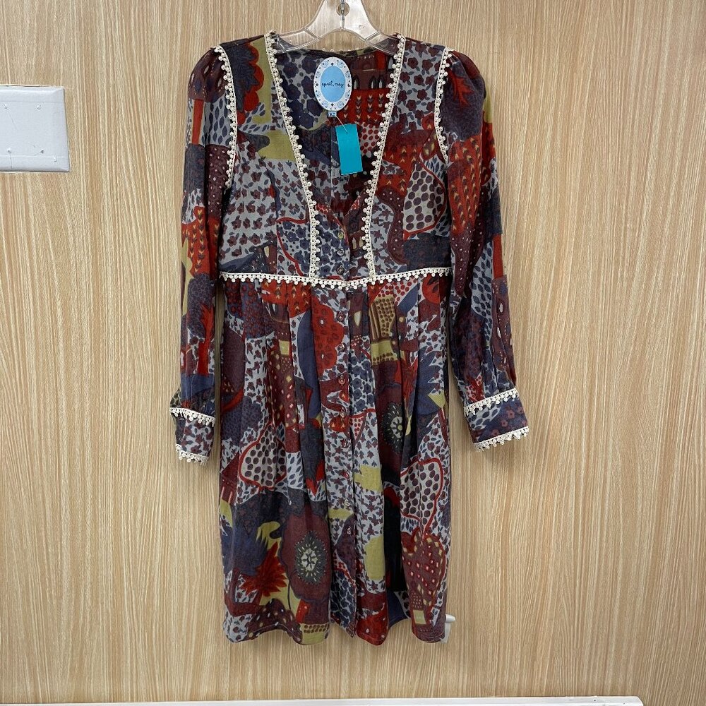 April, May Red Print Dress Size XS